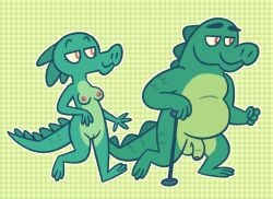 1boy 1girls alligator balls breasts cane female male penis pussy scalie tagme thepuffypatch