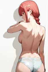 1girls ai_generated back_view chainsaw_man makima_(chainsaw_man) panties red_hair solo topless topless_female white_panties