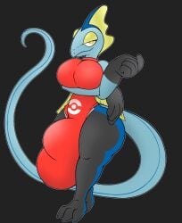 2024 anthro balls big_balls big_breasts big_bulge big_penis black_background blue_body blue_tail breasts bulge clothing colored crossed_arms digital_media_(artwork) front_view generation_8_pokemon genitals hi_res huge_balls huge_bulge huge_cock hyper hyper_balls hyper_bulge hyper_genitalia hyper_penis inteleon intersex leotard lifeguard lizard looking_at_viewer nintendo penis pokemon pokemon_(species) red_clothing red_leotard reptile scalie shaded simple_background smile smiling_at_viewer solo tail thick_thighs tight_clothing underruins yellow_eyelids yellow_eyes