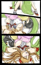 bhm_(artist) blonde_hair blush comic female highres monster open_mouth rape restrained vore