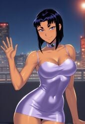 1girls aged_up ai_generated alien ambrose big_breasts black_hair blackfire bob_cut choker date dress hourglass_figure komand'r minidress purple_eyes seductive_look self_upload short_hair smug_face stable_diffusion tamaranean teen_titans thick_thighs waving wide_hips