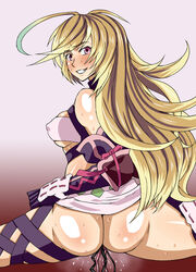 ass blonde_hair blush breasts brown_hair choker cleavage closed_eyes female green_hair long_hair milla_maxwell multicolored_hair smile solo tales_of_(series) tales_of_xillia uminekosanta