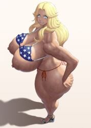 1girls american_flag_bikini areolae artist_request bikini blonde_hair blue_eyes breasts breasts_out busty curvy_body erect_nipples facing_viewer female female_fighter female_focus female_only highres hourglass_figure huge_ass huge_breasts jodie_karen_bakuryuu kochikame long_hair looking_at_viewer micro_bikini pinup revealing_swimsuit side-tie_bikini smile smiling_at_viewer solo string_bikini swimsuit thick_thighs voluptuous