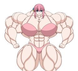 bocchi_the_rock! bokevalis_823 gotou_hitori huge_pecs huge_traps large_pecs muscle_fetish muscular_female pink_hair solo_female white_background