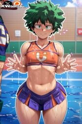 aged_up ai_generated ass_focus ass_peek boku_no_hero_academia caked_up closed_eyes d-art_style enormous_ass femboy femboy_only flat_chest gay green_eyes green_hair izuku_midoriya my_hero_academia outdoors outside public sucking_penis threesome xwaifuai yaoi