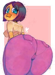 1girls 2024 2d 2d_(artwork) 2d_artwork anthro ass ass_bigger_than_head ass_focus avian bird bird_girl brown_hair butt_focus chicken chicken_girl digital_art digital_drawing_(artwork) digital_media_(artwork) furry furry_female galliform gallus_(genus) heart jeans looking_back phasianid reddmasc regue_chicken solo tagme teal_eyes violeta_herrera yellow_feathers