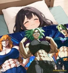 ai_generated black_clover blanket chibi dragon_ball_super friki8otaku jojo's_bizarre_adventure jolyne_kujo kefla mereoleona_vermillion muscular muscular_female sleeping stone_ocean tomboy