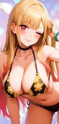 ai_generated big_breasts bikini black_bikini blonde_hair bracelet breasts kitagawa_marin lv99slime pierced_ears sono_bisque_doll_wa_koi_wo_suru