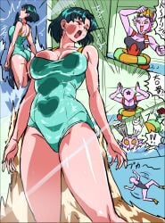 2girls ami_mizuno artemis_(sailor_moon) ass bishoujo_senshi_sailor_moon blue_hair breasts doburin_(sailor_moon) helpless helpless_female helpless_girl helpless_superheroine luna_(sailor_moon) mamesi-ii ryona scuba_gear swimsuit thighs water