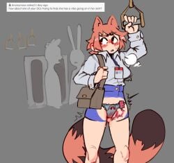 2023 5_fingers absurd_res animal_ears animal_humanoid ask_blog background_character black_text blue_bottomwear blue_clothing blue_skirt blush bodily_fluids bottomwear breasts canid canid_humanoid canine canine_humanoid clothed clothed_female clothed_humanoid clothing collared_shirt derpyfox_36 digital_drawing_(artwork) digital_media_(artwork) dress_shirt ear_blush english_text eyebrows female female_humanoid fingers genital_fluids grey_background hair handbag hi_res hidden_vibrator humanoid id_card lanyard light_body light_skin looking_aside mammal mammal_humanoid markings mona_(derpyfox_36) orange_ears orange_eyebrows orange_hair panties public purse rapid_transit ring_(marking) ringed_tail sex_toy shirt simple_background skirt striped_markings striped_tail stripes sweat tail tail_markings tanuki_humanoid text thought_bubble topwear train underwear vaginal_fluids vehicle vibrator white_clothing white_shirt white_topwear x-ray_view