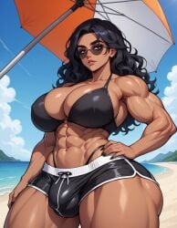 1futa abs ai_generated aviator_sunglasses balls_bulge beach biceps big_breasts bikini_strings bikini_top black_bikini_top black_hair black_nails black_shorts booty_shorts breasts bulge bulge_through_clothing bulge_under_clothes bushy_eyebrows cleavage eye_bags futa_focus futa_only futanari genocide_nutter hand_on_hip hand_on_thigh julia_santos latina latina_futa long_hair long_nails muscular muscular_arms muscular_futanari muscular_thighs original_character painted_nails penis_bulge sand short_shorts shorts smirk smirking smirking_at_viewer solo solo_focus solo_futa sunglasses tan-skinned_futanari tan_skin thick_thighs thighs tired_eyes umbrella water wavy_hair yodayo