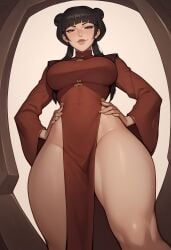 ai_generated avatar_the_last_airbender busty double_bun goth goth_girl hairbun mai_(avatar) noblewoman solo