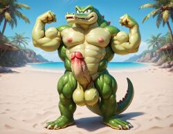 1boy 1male ai_generated anthro balls beach big_balls big_muscles big_nipples big_penis big_testicles booster_rex crocodile daddy erect_nipples erect_penis erection furry furry_male green_body green_skin huge_balls huge_cock huge_muscles huge_nipples huge_testicles looking_at_viewer male male_only muscles muscular muscular_anthro muscular_male nipples nude nudity penis reptile sand scalie sega solo sonic_(series) tail testicles vector_the_crocodile water yellow_eyes