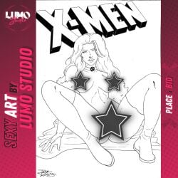 black_and_white censored censored_nipples censored_pussy emma_frost hellfire_club jack_lynxes lumo_studio marvel marvel_comics white_queen x-men