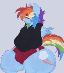 1boy anthro boxers bulge cutie_mark femboy hoodie huge_ass huge_thighs my_little_pony pony rainbow_dash_(mlp) rainbow_hair tail thick_thighs twink v4mp1333 wide_hips wings