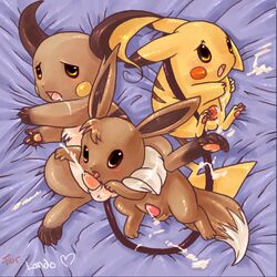 cum eevee fur furry furry_ears furry_tail gay male mouse nintendo no_humans penis pikachu pokemon pokemon_(species) purplekecleon raichu rat rodent tail