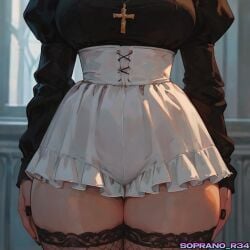 ai_generated big_thighs black_dress breasts choker dress female horny lace long_hair nun nun_outfit seductive skirt soprano_r34