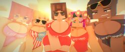 3d 5girls arnie_(cuteskyler) aviator_sunglasses blonde_hair brown_hair cheyenne_quinn cuteskyler dark-skinned_female dark_skin flowers_in_hair glasses lifeguard_swimsuit light-skinned_female light_skin looking_at_viewer looking_down_at_viewer merica_(cuteskyler) minecraft multicolored_hair multiple_girls one-piece_swimsuit pink_hair round_glasses skyler_quinn sunglasses swimsuit vanessa_mcloy wearing_glasses wearing_sunglasses