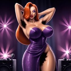 ai_generated armpit_hair armpits deergirlfit excessive_pubic_hair hairy hairy_armpits hairy_pussy jessica_rabbit pubic_hair pubic_hair_peek red_hair redhead singer singing