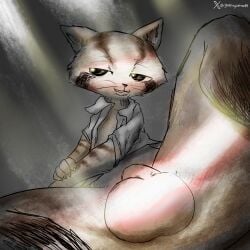 anthro balls beastars bedroom_eyes brown_body brown_fur civet clothing deshico_(beastars) digital_media_(artwork) fur genitals godforgiveme4 hi_res male mammal markings multicolored_body multicolored_fur narrowed_eyes nude penis ring_(marking) ringed_tail seductive simple_background solo striped_body striped_fur striped_markings striped_tail stripes tail tail_markings tan_body tan_fur two_tone_body two_tone_fur viverrid