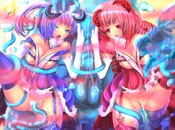 2girls aomidori blush breasts captured consensual_tentacles defeated humanoid humanoid_penetrated interspecies large_breasts monster multiple_girls nipples rape slime slime_monster tentacle