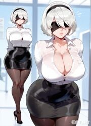 ai_generated difuxer large_breasts nier:_automata office_lady white_hair wide_hips yorha_2b