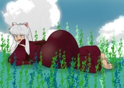 big_ass big_butt bubble_butt color color_edit colored colored_sketch coloring_page femboy gasbox inuyasha inuyasha_(character) long_hair male male_focus male_only tagme white_hair