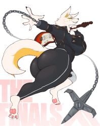 2024 2d 2d_(artwork) ass big_ass big_breasts breasts bubble_butt clothed_female clothing doxxyl female fully_clothed furry guitar huge_ass huge_breasts looking_at_viewer the_finals thick_thighs white_background white_body white_fur wide_hips winch_claw