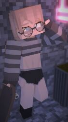 1boy 3d blue_eyes cuteskyler glasses midriff minecraft shorts skateboard solo solo_male sweater wearing_glasses