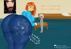 1boy 1girls angel_kiitty ass ass_focus big_ass big_breasts big_thighs black_eyes blue_skirt blue_sweater breasts brown_eyes brown_hair classroom curvy curvy_ass curvy_body curvy_female curvy_figure curvy_hips curvy_thighs demon_core dialogue female grey_body hand_print hand_print_on_ass hand_print_on_butt huge_ass iron_man iron_man_(series) kindergarten_(game) kindergarten_3 kindergarten_teacher large_ass male marvel marvel_cinematic_universe meme ms._lovelett pantylines robert_downey_jr. self_upload smack smacking_ass text thick_ass thick_butt thick_legs thick_thighs tight_clothes tight_clothing tight_dress tight_fit tony_stark voluptuous voluptuous_body voluptuous_female white_hair wide_hipped_female wide_hips wide_thighs