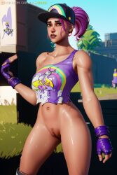 ai_generated beach_bomber bottomless brite_bomber cartoonforge cartoony cute fanart fanart_from_twitter fortnite fortnite:_battle_royale gloves hat looking_at_viewer naked naked_female nude nude_female outside public public_nudity pussy socks sweat sweating twitter video_game_character video_games videogames