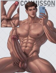 1boy big_chest brown_hair footlongcheese1 huge_cock male male_only selfie solo uncensored unknown_character veiny_penis yaoi