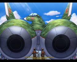 1girls 2boys aeromorph airplane blush gigantic_ass huge_ass jet lips lipstick looking_at_viewer looking_back russian_text translation_request vehicle walter_sache wide_hips wsache2020