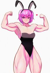 1female 1girls animal_ears background breasts buff buff_female buffsuki bunny_ears doki_doki_literature_club double_biceps_pose fake_animal_ears female female_focus female_only fit fit_female flexing flexing_arms garubuny girl heart muscular muscular_female natsuki_(doki_doki_literature_club) pink_eyes pink_hair red_heart simple_background solo solo_female solo_focus white_background