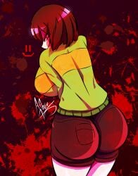 1girls 2023 2d ale64_xd ass big_ass big_breasts blood breasts brown_hair chara color female female_only looking_at_viewer looking_back red_eyes tagme undertale undertale_(series) video_games