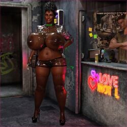 1girls 3d 3d_(artwork) areolae big_breasts bindi breasts breasts_bigger_than_head dark-skinned_female dark_skin female huge_breasts nipples sci-fi xalynne_blackblade