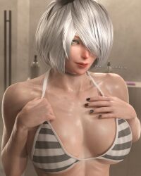 1girls 3d abs ass big_ass big_breasts bikini_top breasts female female_only image large_breasts looking_at_viewer looking_back nerohunter6 nier nier:_automata nier_(series) short_hair solo solo_female thick_thighs white_hair yorha_2b