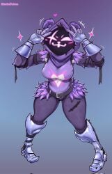 armored_boots armored_gloves bear bear_costume bear_ears black_belt epic_games fortnite fortnite:_battle_royale glowing_eyes glowing_mouth gray_fur heart_symbol hood joshopaisen pink_heart raven_team_leader shadowed_face