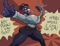 1girls big_ass big_breasts button_pop cop deltarune handcuffs police police_uniform policewoman putricia undertale undertale_(series) undyne undyne_(deltarune)