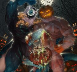 2023 2boys bara bara_tits barazoku cum cum_drip cum_dripping_from_penis erection gay genital_fluids halloween hand_on_penis handjob hard_on hi_res holidays huge_cock jack-o'-lantern jack_o'_lantern male male/male male_focus male_nipples male_only manly masturbation monster muscular_male nipples orgasm penis pumpkin pumpkin_head pumpkin_head_(character) solo_male touching_penis unusual_cum yaoi