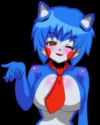 1girls 2023 2023s 5_fingers anthro big_breasts blue_body blue_hair blush bright_fur bright_necktie brown_eyes candy_(fnac) candy_the_cat_(fnac) cat_ears cat_girl catgirl crossgender female female_focus female_only five_nights_at_candy's five_nights_at_freddy's five_nights_in_anime genderswap genderswap_(mtf) looking_at_viewer mairusu-paua mtf_crossgender necklace no_nipples oerba_yun_fang one_eye_closed red_cheeks red_necktie robot_girl rule63 rule_63 tie white_inner_ear winking