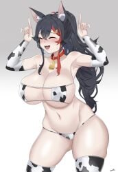 1girls blush collar cow_print cow_print_bikini eyepatch_bikini female hololive hololive_gamers hololive_japan large_breasts muscleboii ookami_mio virtual_youtuber wolf_ears wolf_girl