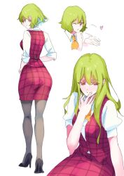 big_butt blowing_kiss blush butt high_heels long_hair plaid_skirt plaid_vest puffy_sleeves sitting skirt tohoyuukarin touhou yuka_kazami yuuka_kazami