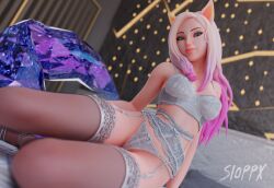 3d 3d_(artwork) 3d_render ahri blender blender_(software) female fox_ears fox_girl fox_tail image k/da_ahri k/da_series league_of_legends lingerie render riot_games sioppx