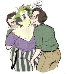 3boys adam_maitland beetlejuice beetlejuice_(character) biting bruise bruised bruises clone clones clothed dirty fat foreplay gay glasses male male_only man_boobs scantyvitus unbuttoned unbuttoned_shirt yaoi