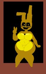 bunny bunny_ears depixelization dj_arts female female_only five_nights_at_freddy's five_nights_at_freddy's_3 gsup41269 peace_sign rabbit rabbit_ears smile spring_bonnie spring_bonnie_(fnaf) thick thick_ass thick_thighs yellow_eyes yellow_fur