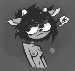 1girls angry astrovert blush breasts choker furry goth goth_girl lamb no_shirt parappa_the_rapper rammy_lamb simple_background solo topless tsundere um_jammer_lammy yiff