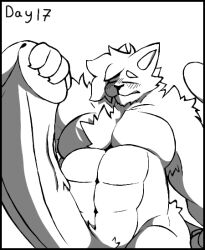 anthro armpit_hair belly big_penis blush body_hair closed_eyes felid feline fur genitals growth hair holding_penis huge_cock humanoid humanoid_genitalia hyper hyper_genitalia hyper_penis kahto_(character) kahto_taph42 male male/male mammal moobs musclegut muscular muscular_male navel nude_male overweight overweight_anthro overweight_male pain pecs penis pubes solo tuft tufted_fur vein