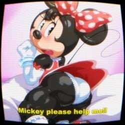 1girls angelauxes anthro ass big_ass big_ears black_body black_hair blush bottom_heavy bow clothed clothing disney embarrassed eyelashes female female_only flat_chest flat_chested furry gloves high_socks imminent_rape long_gloves looking_back minnie_mouse mouse muscular_calves muscular_thighs nose on_bed on_side open_mouth panties public_domain skirt small_breasts socks solo solo_female tail text thick_calves thick_thighs tongue under_clothes vhs_filter white_panties wristband yellow_eyes