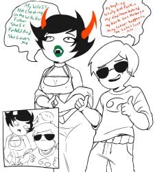 1boy 1boy1girl 1girls ccndies dave_strider dialogue english_text homestuck imminent_sex kanaya_maryam no_sex orientation_play part_of_a_set qyuu text troll